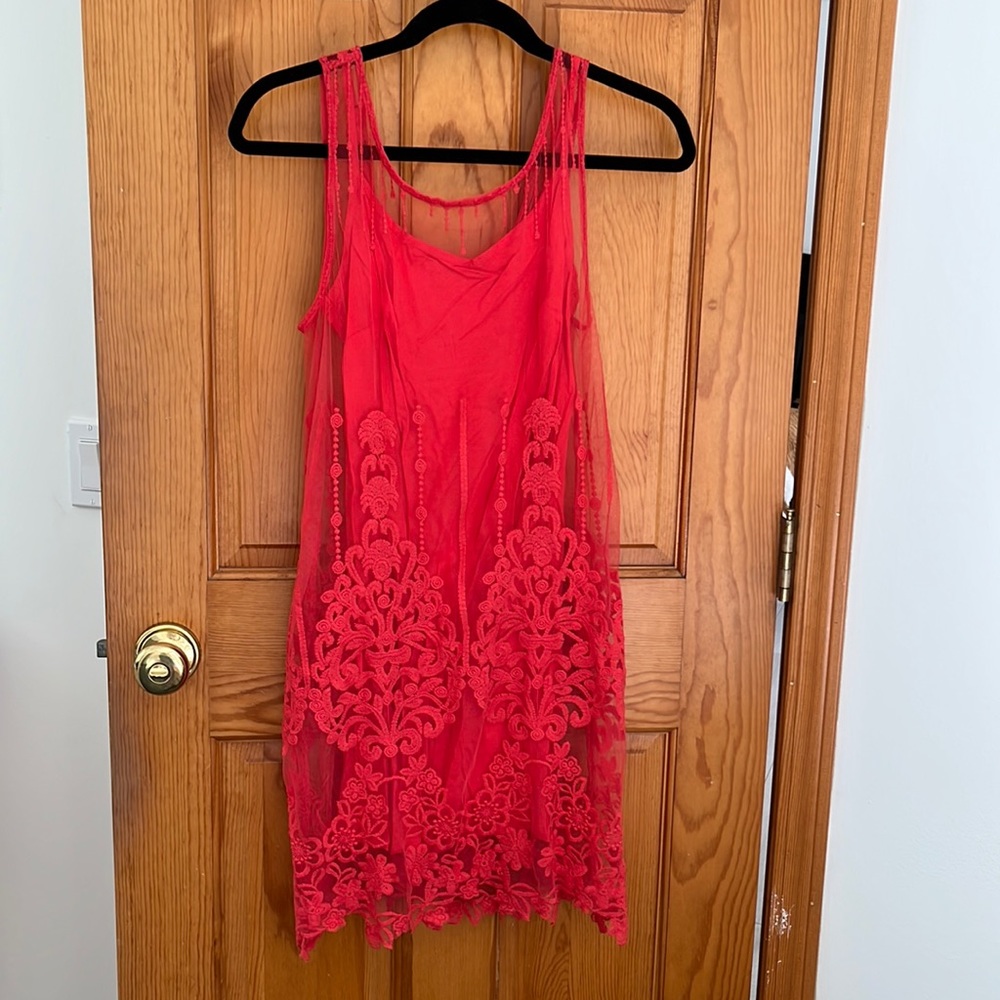 Free people lace red/coral dress/tunic size xs